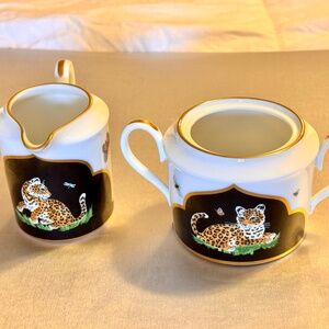 Two Piece Lynn Chase Jaguar Jungle Cream & Sugar Bowl, 24K Trim
